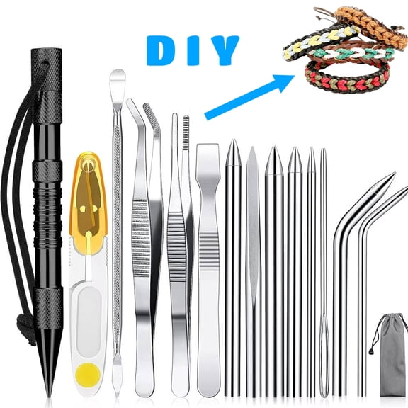 14 Pieces Paracord Tools Needles Paracord FID Set Stitching Set Stainless Steel Lacing Needles Smoothing Tool Knotter with Marlin Spike for Work Leather Weaving