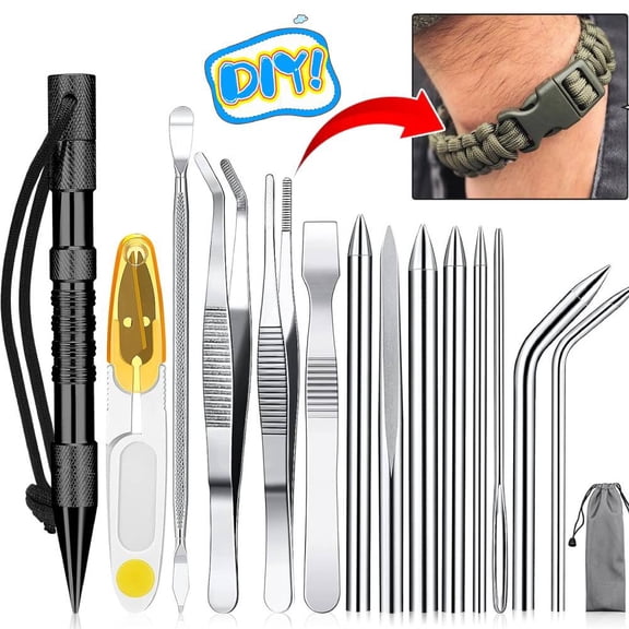 14 Pieces Paracord Tools Needles Paracord FID Set Stitching Set Stainless Steel Lacing Needles Smoothing Tool Knotter with Marlin Spike for Work Leather Weaving