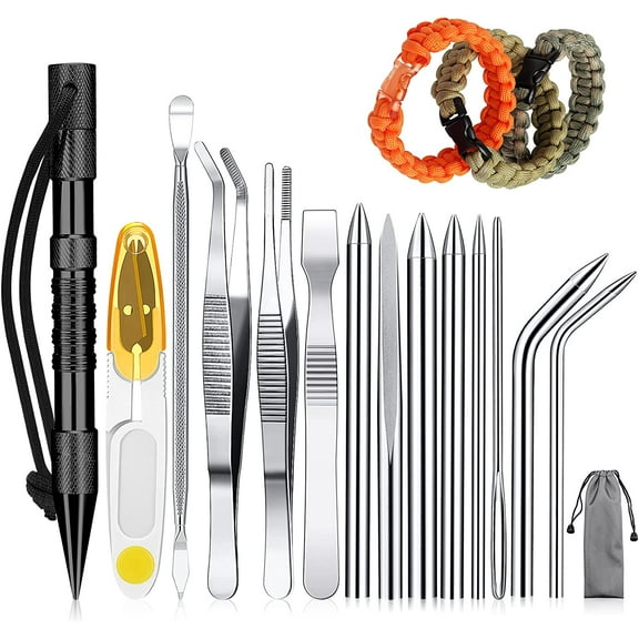 14 Pieces Paracord Tools Needles Paracord FID Set Stitching Set Stainless Steel Lacing Needles Smoothing Tool Knotter with Marlin Spike for Work Leather Weaving(Blue)