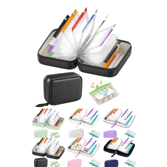 14 Pieces Reusable Plastic Pill Pouches for Travel,Travel Pill Organizer Set with 1 Piece Storage Pouch,Lightweight Portable Pill Organizer Travel Bags for Medication Supplements Home. Black