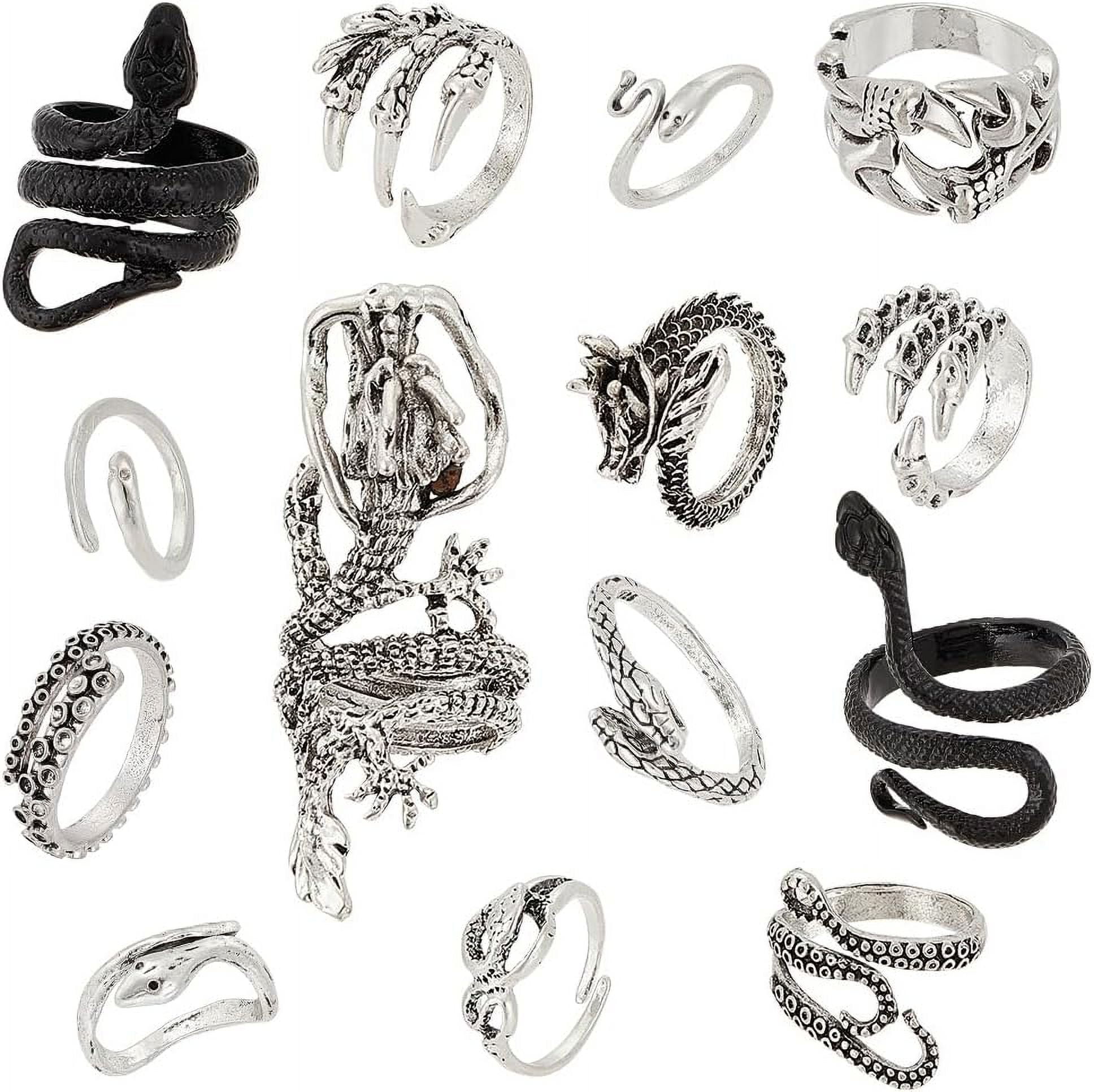 14 Pieces Vintage Punk Rings Set Gothic Stackable Rings Silver Snake ...
