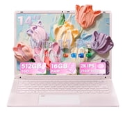 14" Pink Laptop Computer for Students, 512GB SSD 16GB RAM, 2K FHD IPS Display,in tel N5105 Processor, Fingerprint, Backlit Keyboard, Win 11 Pro with Office, Type-C, Webcam, Long Battery Life
