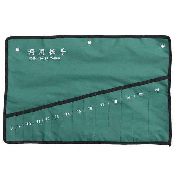 Tineasur Spanner Pouch 14-Pocket Green Canvas Tool Storage Organizer Durable Use