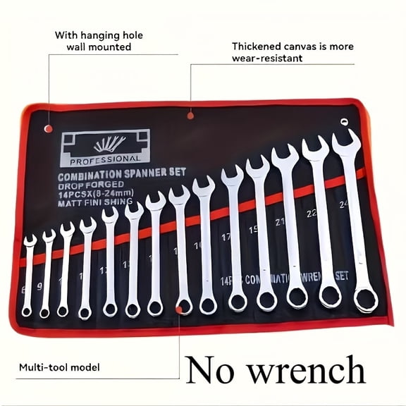 14-Pocket Roll Up Tool Organizer Bag, Heavy Duty Wrench Storage Pouch with Portable Carry Handle, Space Saving Hand Tool Carrier for Garage Workshop Mechanic Electrician Home Repair Tools