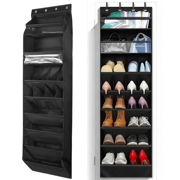 14 Pockets Over The Door Shoe Organizer, 600D Oxford Cloth Closet Hanging Shoe Rack, Space-Optimizing 66.9 x 16.5 x 6 in for Home, Black