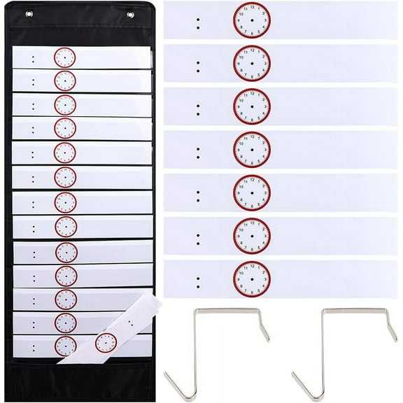 14 Pocktes Daily Schedule Pocket Chart Over the Door Hanging Organizer 2pcs Iron Hooks 18 Plan Label Storage Pocket Oxford Scheduling Wall Hanger Classroom Home School Activity Mixed Color 1set