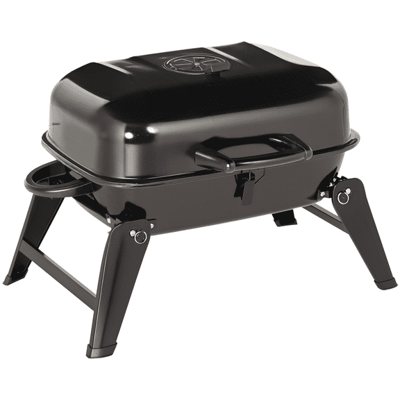 14" Portable Grill, Small Charcoal Grill for Outdoor Cooking, BBQ, Camping, Enamel Coated, Folding Legs, Black
