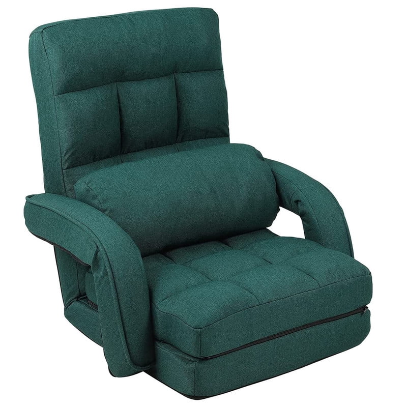 14-Position Adjustable Floor Chair, Chaise Lounge Indoor, Folding Lazy Sofa with Armrests and a Pillow Padded Adults Gaming Chairs for Living Room, Bedroom