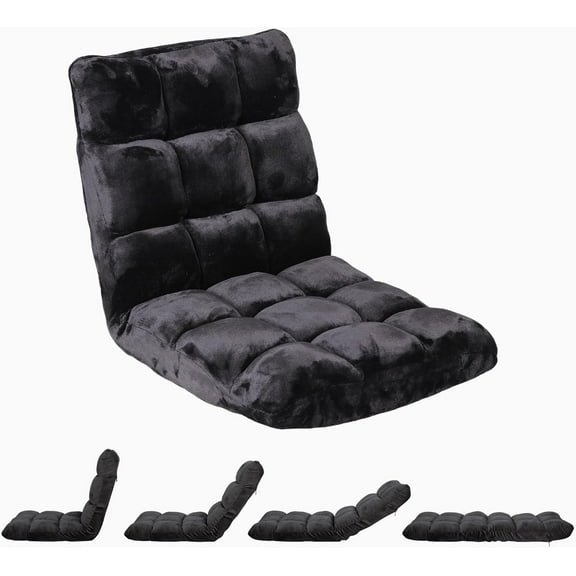 14-Position Folding Floor Chair Gaming Sofa Cushioned Padded Reclining Bed Lounge Couch Seating for Comfy Reading, Reading, Gaming, Relaxing, Watching TV, Black(1pcs)