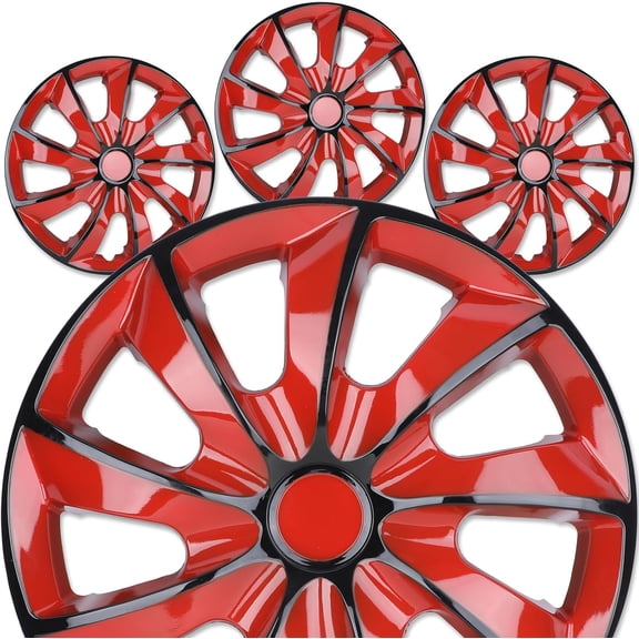14" Premium Universal Wheel Rim Covers – Set of 4 Hubcaps,ABS&PC Material Hub Protection Accessory,Snap-on Replacement Caps for Car,Pickup Truck,SUV - 14 Inch Black&Red Lacquer