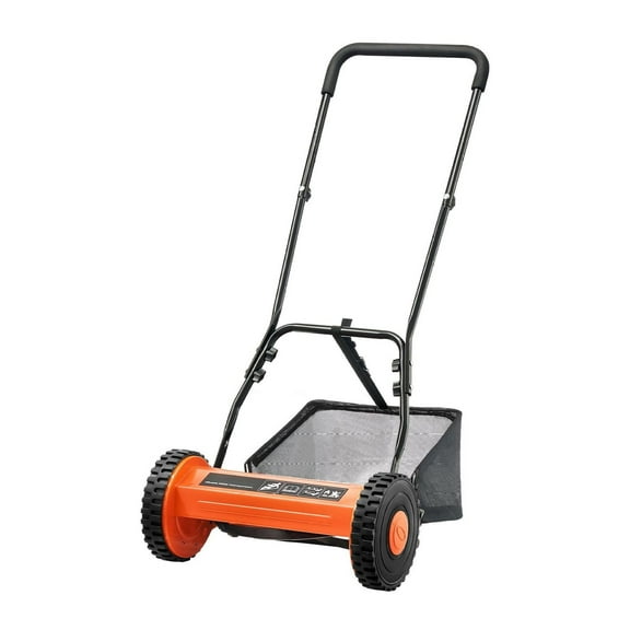 14" Push Reel Lawn Mower, 5-Blade Manual Grass Mower, Adjustable Height, 2-Wheel, with Grass Catcher for Small Yards