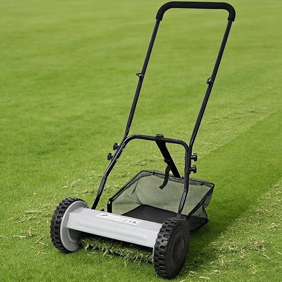 14" Push Reel Lawn Mower with Grass Catcher, 5-Blade Manual Mower with 8" Wheels & Adjustable Height, Eco-Friendly for Small Yards, Gray