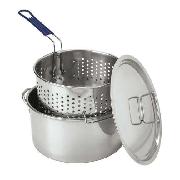 Bayou Classic 14 Quart Stainless Steel Deep Fryer Stovetop Cooking Pot with Lid