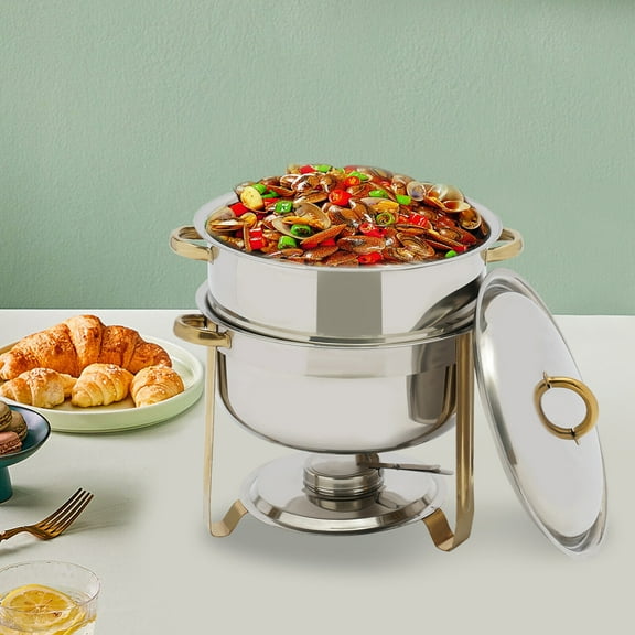 14 Qt Golden Warmer Pot Stainless Steel Tabletop Round Chafer Chafing Dish Set Full Size