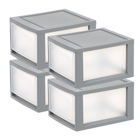 14 Qt Medium Plastic Drawers, Under Bed Storage Bins, Stackable, Modular, 4Pk