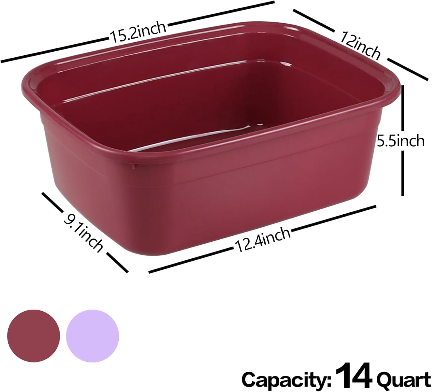 14 Qt Plastic Dish Pan Set, 4 Pack Rectangular Washing Basin for Home ...