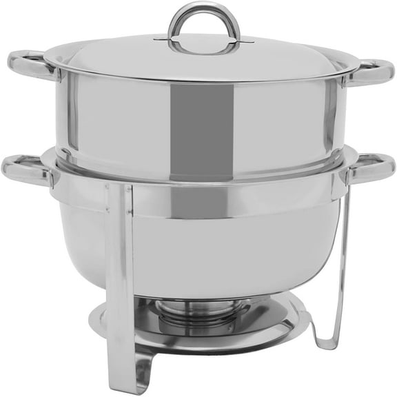 14 Qt. Soup Chafer, Soup Warmer Catering Supplies Food Warmer, 201 Stainless Steel Chafing Dish Buffet Set with Fuel Holder, Round Food Warming Tray for Event Party Holiday Dinners (Silver)