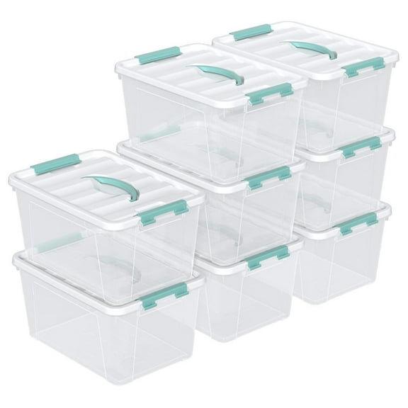 14 Qt Stackable Plastic Storage Bins with White Lids, Clear Latching Storage Organizer Box, 8 Packs