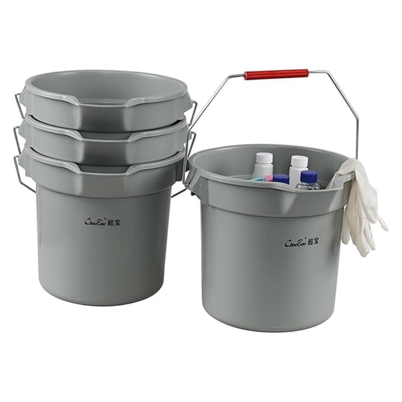 14 Quart Cleaning Pail with Handle, 4-Pack Plastic Bucket with Pour Spout, Grey