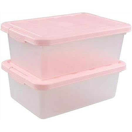 14 Quart Plastic Latching Storage , Plastic Underbed Storage Bin with Pink Lids, 2 Packs