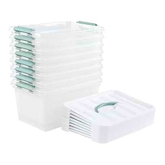 14 Quart Storage Bins 8 Pack, Clear Plastic Lidded Boxes with Latch & Handle - Home Organization Containers for Clothes, Toys, Seasonal Items - 13.3x9.5x7 Inches