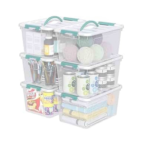 14 Quart Storage Boxes with Lids - 6 Pack Clear Plastic Bins with Handles - Stackable Organizer Containers for Home, Office, Closet, Toys, Clothes