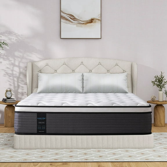 14'' Queen Hybrid Mattress, Hybrid Firm Mattress in a Box with Gel Memory Foam, Individually Wrapped Pocket Coils Innerspring, Pressure-Relieving and Supportive, Mattress Queen Size