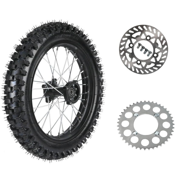 14'' Rear Wheel 90/100-14 Rear Tire Tube Rim 15mm Bearing Assembly 420 43T Sprocket Disc Rotor for 110cc 125cc 140cc 150cc Thumpstar SDG SSR Dirt Pit Bike Motocross Apollo Taotao
