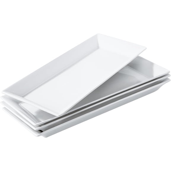 14" Rectangular Platters Set of 4, White Ceramic Platters, Large Serving Plates for Party, Entertaining, Wedding, Rectangle Serving Dishes for Steak, Sushi, Appetizer, Oven Dishwasher Safe