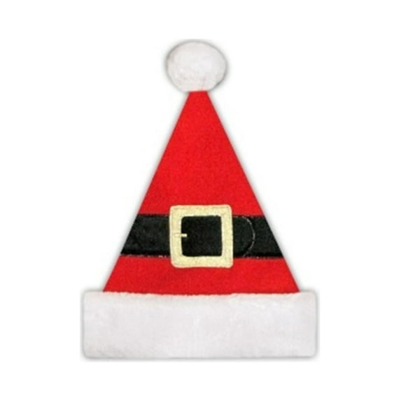 14" Red Christmas Santa Hat with Belt Buckle and White Faux Fur Brim - Medium Adult Size