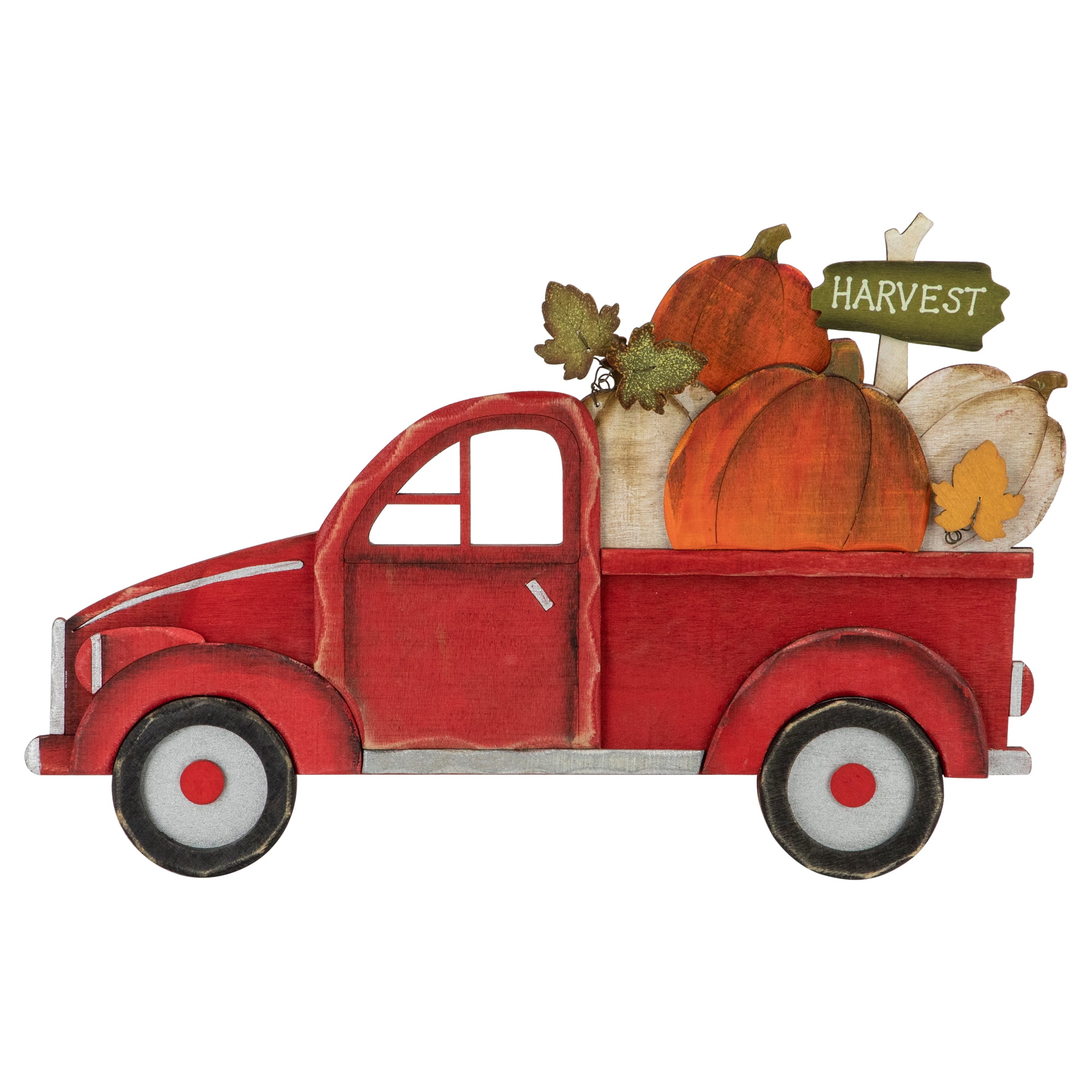 Red Wooden Truck with Pumpkins Harvest Tabletop Decoration