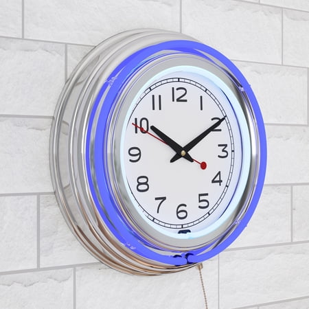 14" Retro Neon Wall Clock, Double Light Ring Vintage Style Clock by Lavish Home