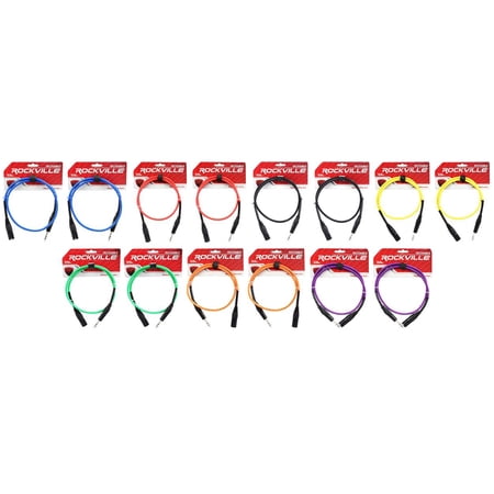 14 Rockville 3' Male REAN XLR to 1/4'' TRS Cable (7 Colors x 2 of Each)