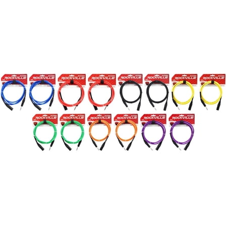 14 Rockville 6' Male REAN XLR to 1/4'' TRS Cable (7 Colors x 2 of Each)