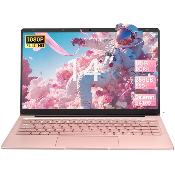 14" Rose Gold Laptop - Win 11 Pro/MS Office 2019, FHD IPS Display,8G RAM, 256GB SSD, CeleronJ4105,Ultra-Thin, Light, Support 180° Opening, 2 USB3.0, WIFI/BT, Perfect for Travel, Work,Study and Play！