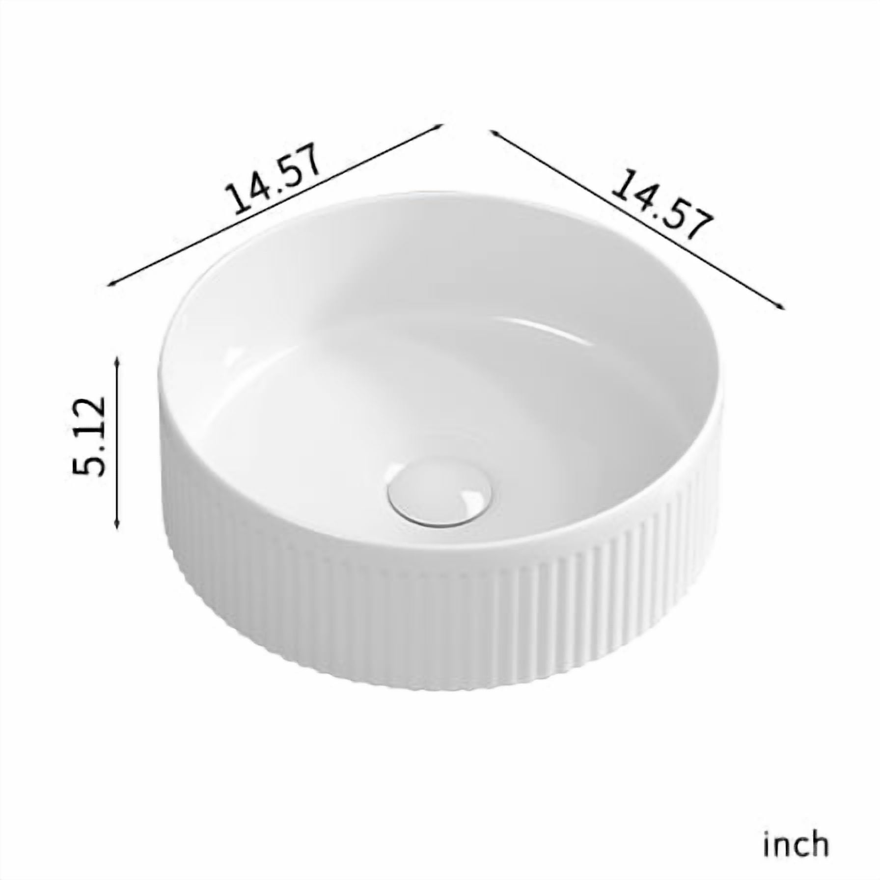 14" Round Ceramic Vessel Sink - Milk White Above Counter Bathroom Sink, Modern Wave Design, Porcelain Art Basin for Vanity Cabinet