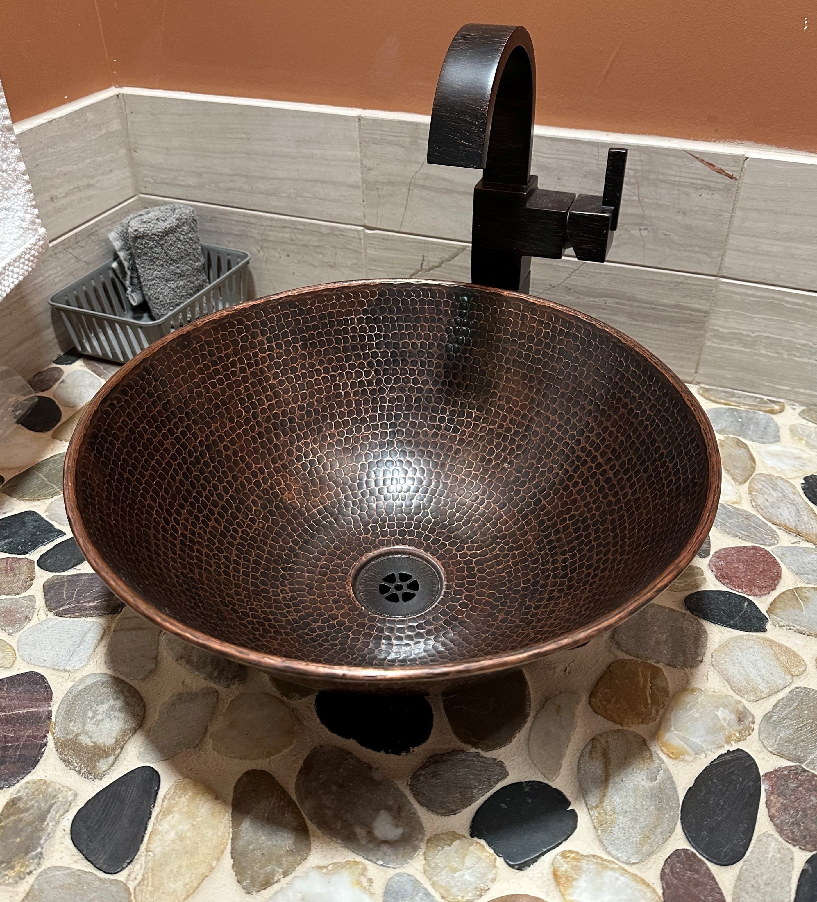 14" Hand-Hammered Brushed Sedona Copper Vessel Sink