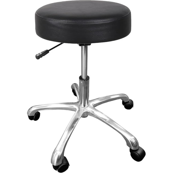 14" Round Seat Wide Base Drafting Stool Rolling Swivel Chair Hydraulic Pneumatic Steel - Black