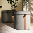 thumbnail image 1 of 14" Round Storage With Upholstered Top - Gray Version Leather Detail In, 1 of 6