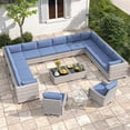 thumbnail image 1 of 14-Seat Modern Patio Furniture Set with Swivel Rocking Chairs, Thick 4″ Cushions, Dual-Strand Wicker Rattan, Rust-Resistant Steel Frame – Outdoor Conversation & Modular Sectional,Navy, 1 of 9