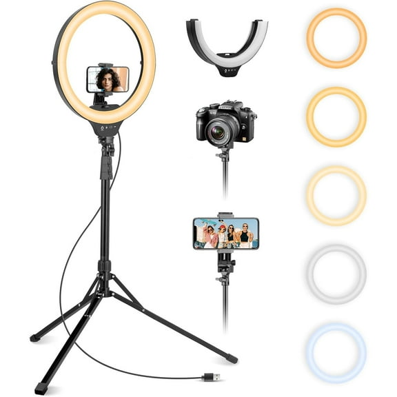 14'' Selfie Ring Light with 62'' Tripod Stand and Phone Holder, Dimmable LED Phone Ringlight for Makeup/Video Recording/Photography, Circle Lighting for All Cell Phones&Lightweight Cameras
