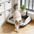 thumbnail image 1 of 14" Semi-Enclosed Cat Litter Box with High Splash-Proof Sides, Open Top Kitten Toilet with Litter Tracking Pedal & Scoop, Easy to Clean Plastic Sand Basin for Small Cats, 1PK, 1 of 7