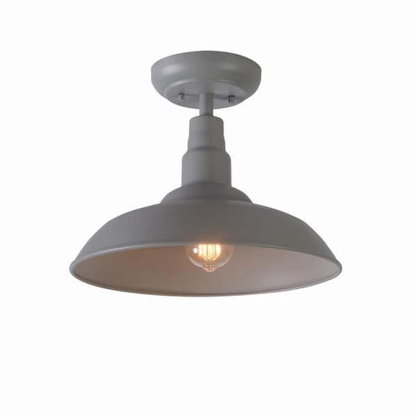 14-Inch Semi-Flush Mount Ceiling Light - Rustic Brown Metal Farmhouse Fixture For Indoor/Outdoor Use