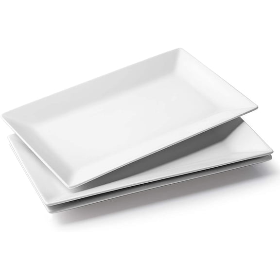14" Serving Trays, Serving Platters, Ceramic Serving Platters and Trays, Rectangle Plates, Set of 3, for Weddings, Parties, Oven, Microwave, Dishwasher, Heat Resistant, Easy to Clean, White