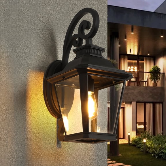 14" Set of 2 Outdoor Wall Sconces, Black Waterproof Wall Lantern with Clear Glass Panels, Vintage Exterior Light Fixture for Porch, Patio, Garden, and Doorway (Bulb Not Included)