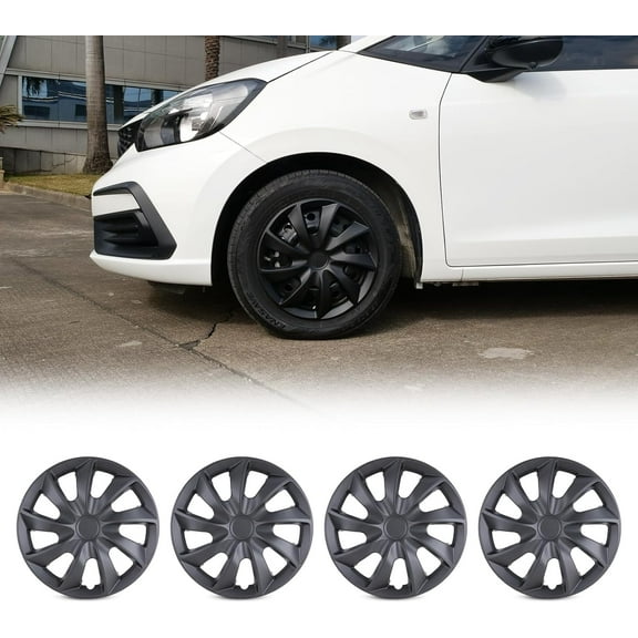 14" Set of 4 Black Wheel Covers Snap on Hub Caps Fit R14 Tire + Steel Rim(Black Matte)