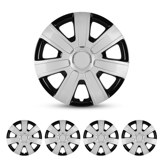 14" Set of 4 Black Wheel Covers Snap on Hub Caps Fit R14 Tire + Steel Rim(Silver Lacquer & Black Lacquer)