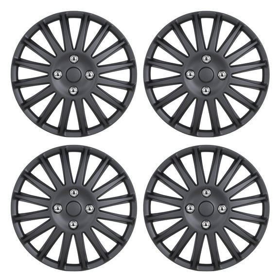 14" Set of 4 Black Wheel Covers Snap on Hub Caps Fit R14 Tire + Steel Rim
