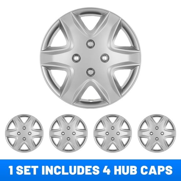 4Pcs Set Hubcap,14" Universal Wheel Rim Cover Replacement,Compatible with Steel Wheels,Snap on Installation,ABS+PC Material,Silver