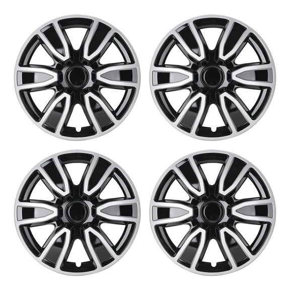 14" Set Of 4 Universal Wheel Covers Snap On Hubcaps Full Hub Caps fit R14 Tire & Steel Rim (4 Pack)-SILVER LACQUER & BLACK LACQUER